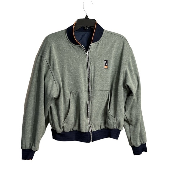 Vintage Nike Reversible Bomber Jacket Grey Navy Blue Size Medium (Youth Large) - Picture 1 of 9